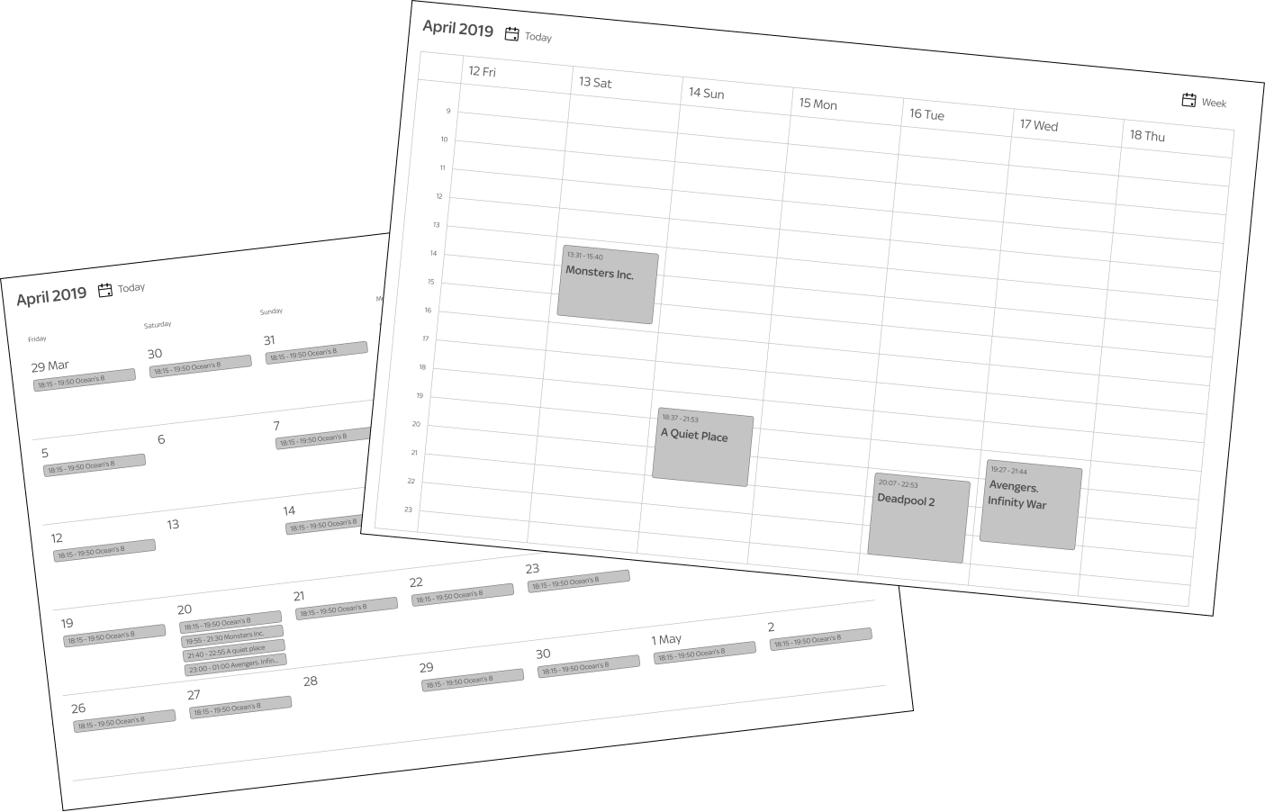 Wireframes para visualización de tiempo